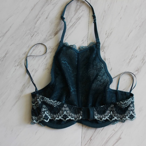 Free People Lace Underwire Blue Halter Bralette - Picture 3 of 5
